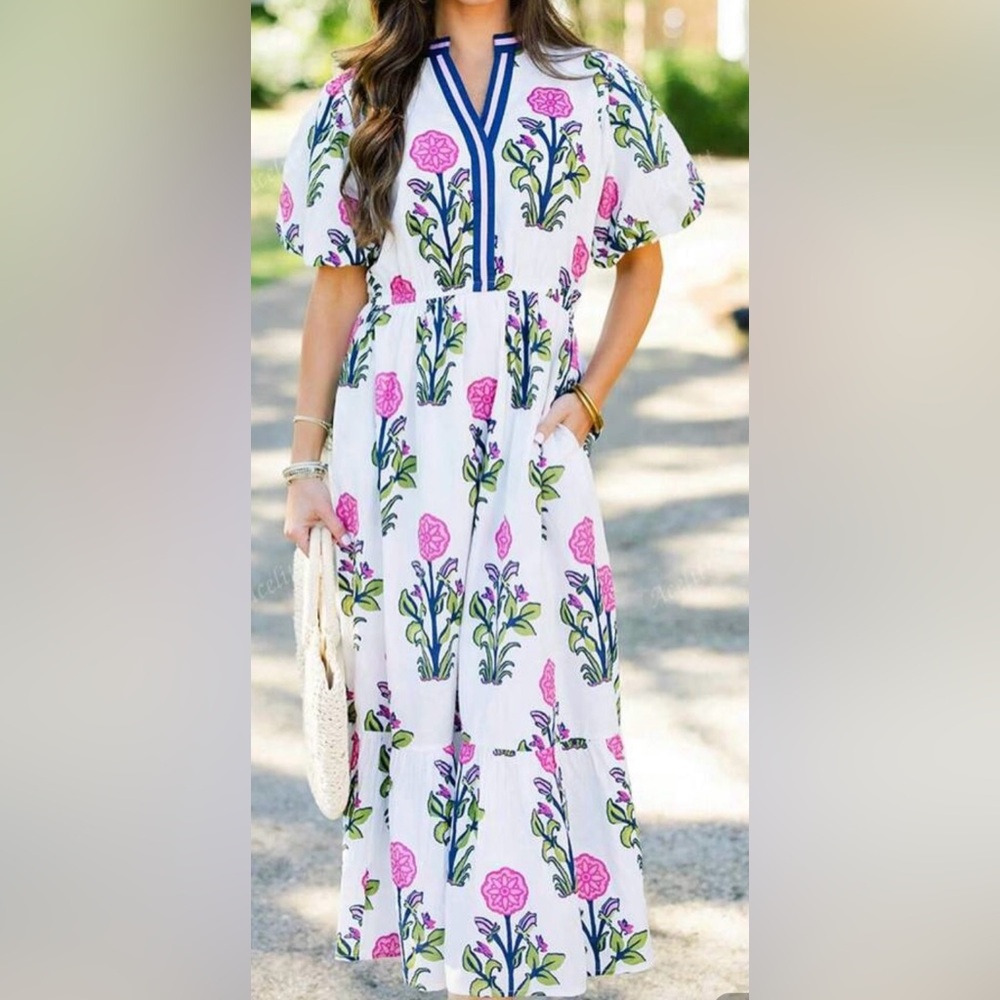 Floral Block Print Maxi Dress